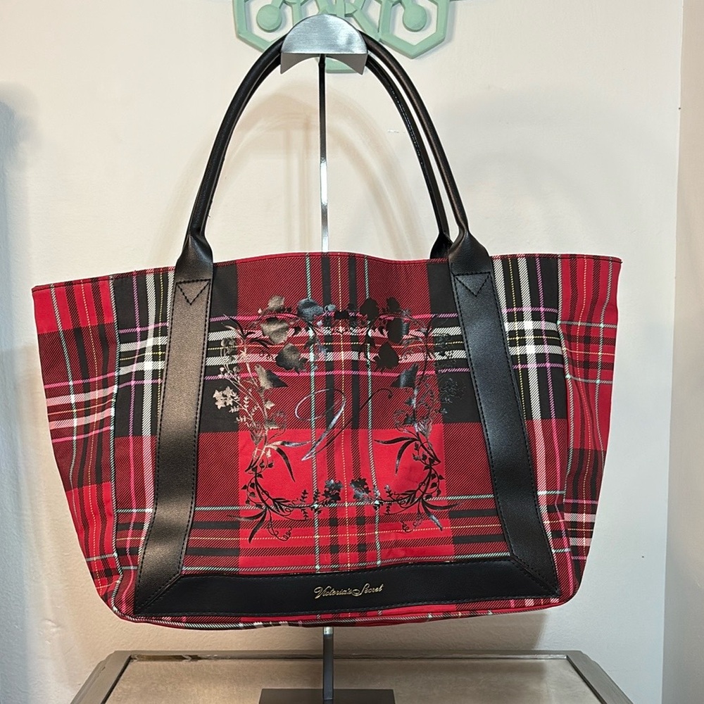 Victoria's Secret 2020 Limited Edition Holiday Red and Black Tartan Tote Bag